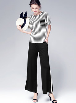 Brief Striped O-neck T-shirt & Casual Straight Pants
