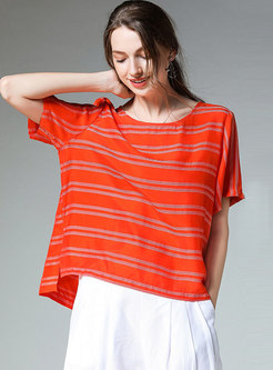 Chic Striped Summer Plus-size Slim T-shirt