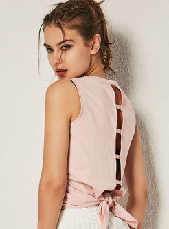 Sexy Pink Backless Tied Sleeveless Slim Top
