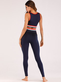 Color-blocked Striped Splicing Casual Sport Tracksuit