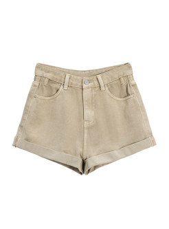 Brief Solid Color High Waist Slim Shorts