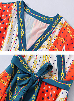 Bohemian V-neck Polka Dot Print Big Hem Maxi Dress