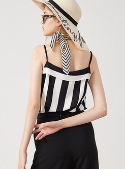 Fashion V-neck Color-blocked Stripe Cami
