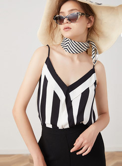 Fashion V-neck Color-blocked Stripe Cami