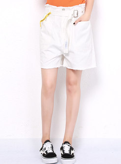 Casual White High Waist Straight Loose Shorts