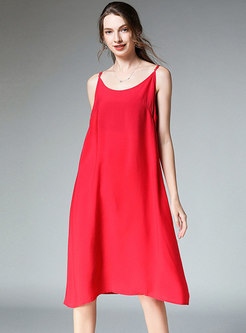 Brief All-matched Red Plus-size Slip Shift Dress