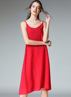 Brief All-matched Red Plus-size Slip Shift Dress
