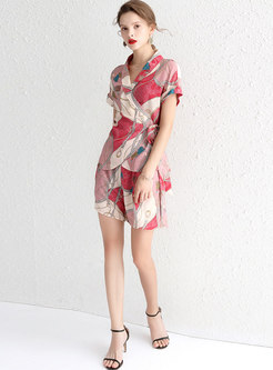 Stylish Multi-color Print V-neck Tied Two-piece Outfits