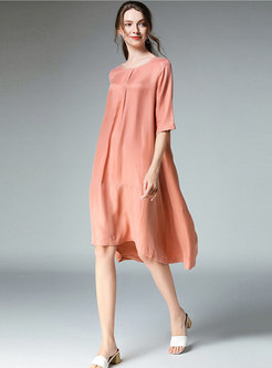 Stylish Pure Color Irregular Slim Shift Dress
