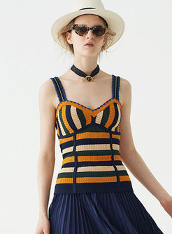 Sexy Color-blocked Stripe Slim Knitted Cami