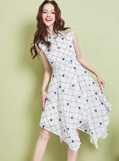 Fashion O-neck Sleeveless Print Plaid Irregular Dress