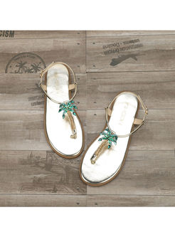 Summer Fashion Beach Rhinestone Flat Sandals With Buckle