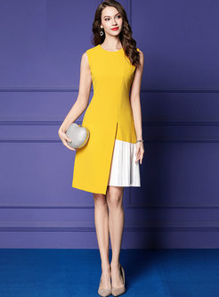Stylish Color-blocked Sleeveless Pleated Dress