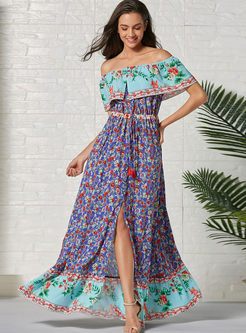 Bohemian Falbala Multi-color Print Maxi Dress