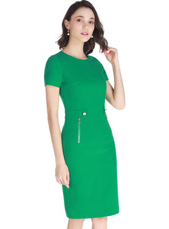 Elegant Pure Color O-neck Sheath Dress