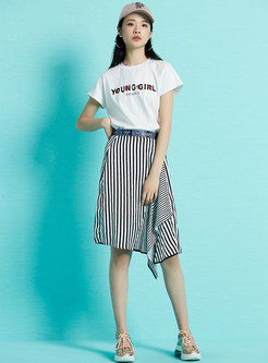 Fashion Striped Personality Splicing Irregular Hem Skirt