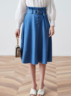 Stylish Solid Color Big Hem A Line Skirt
