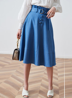 Stylish Solid Color Big Hem A Line Skirt