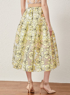 Trendy Print Perspective Big Hem Ball Gown Skirt