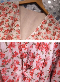 Fashion Asymmetric Floral Print Gathered Waist Maxi Dress