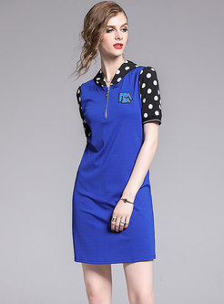 Embroidered Polka Dot Hooded Splicing Bodycon Dress