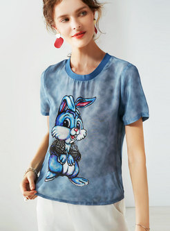 Stylish Cartoon Animal Print Silk T-shirt