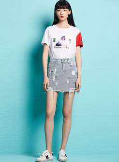 Chic Tassel Irregular Shredded Denim Skirt