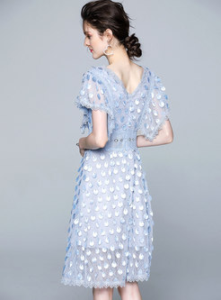 Chic V-neck Gathered Waist Sequined Midi Dress