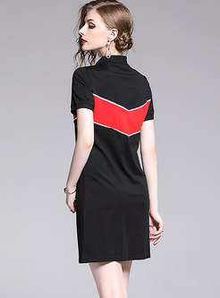 Color-blocked Diamond-studded Splicing T-shirt Dress