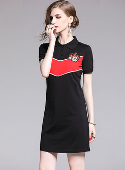 Color-blocked Diamond-studded Splicing T-shirt Dress