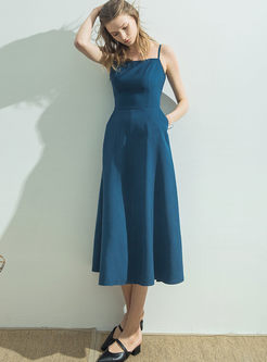 Brief Solid Color High Waist Sling Dress