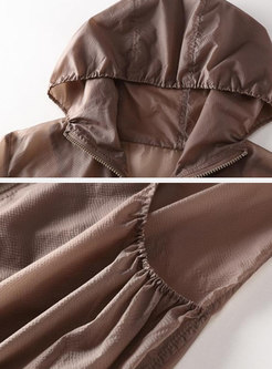 Solid Color Hooded Zipper Hem Sunscreen Coat