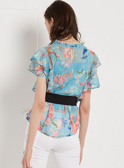 Chic Print Loose Summer All-matched Top With Caim