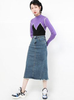 Stylish High Waist Rough Selvage Slit Skirt