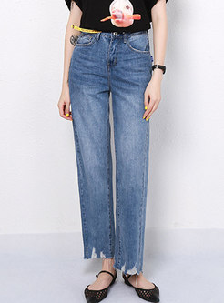 Casual Summer Rough Selvage Straight Jeans