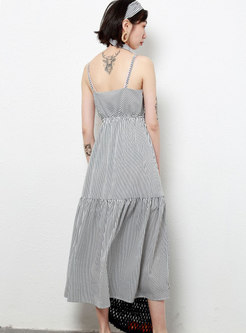 Trendy V-neck Stripe High Waist Sling Dress