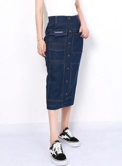 Fashion High Waist Slit Denim Bodycon Skirt