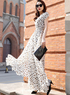 Stylish Leopard V-neck Waist Slit Maxi Dress
