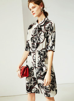 Trendy Print Silk Half Sleeve Slim T-shirt Dress