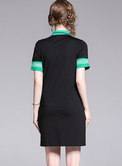 Casual All-matched Color-blocked Embroidered T-shirt Dress