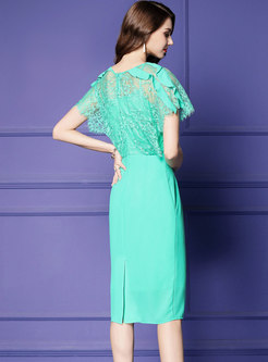 Lace Splicing V-neck High Waist Bodycon Dress