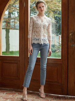 Chic Lace V-neck Hollow Out Slim Top