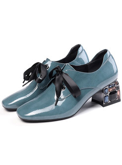 Casual Square Toe Cowhide Lace Up Shoes