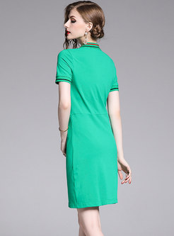 Fashion Hit Color Lapel Splicing Bodycon Dress