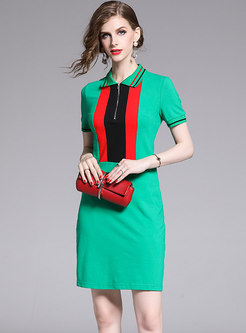 Fashion Hit Color Lapel Splicing Bodycon Dress