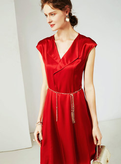 Solid Color Tied Sleeveless A Line Dress