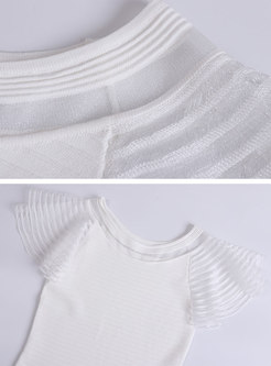 Chic Mesh Splicing O-neck Slim Knitted Top