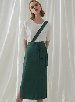 Chic High Waist Side-slit Sheath Suspender Skirt