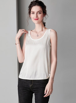 Brief Solid Color O-neck Sleeveless Tanks