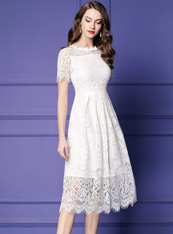 Chic Lace Hollow Out Slim A Line Dress